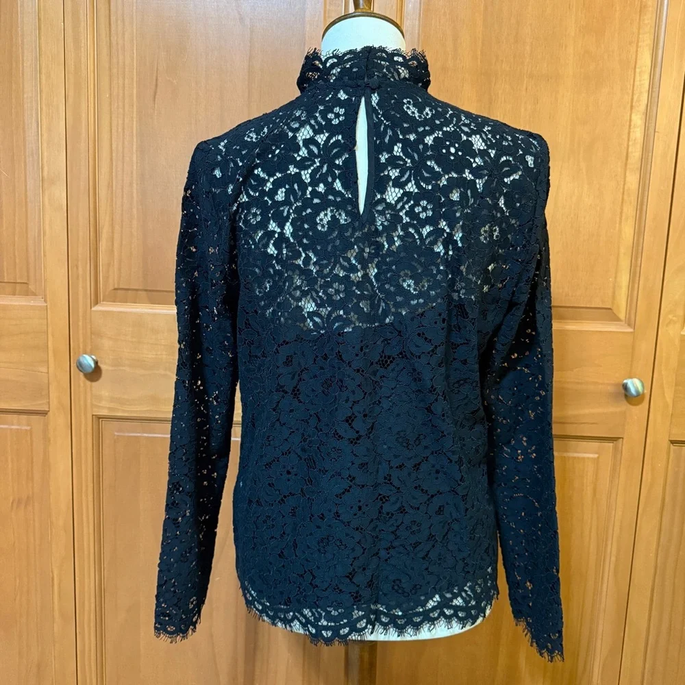 J Crew Black Lace Mock Neck Top